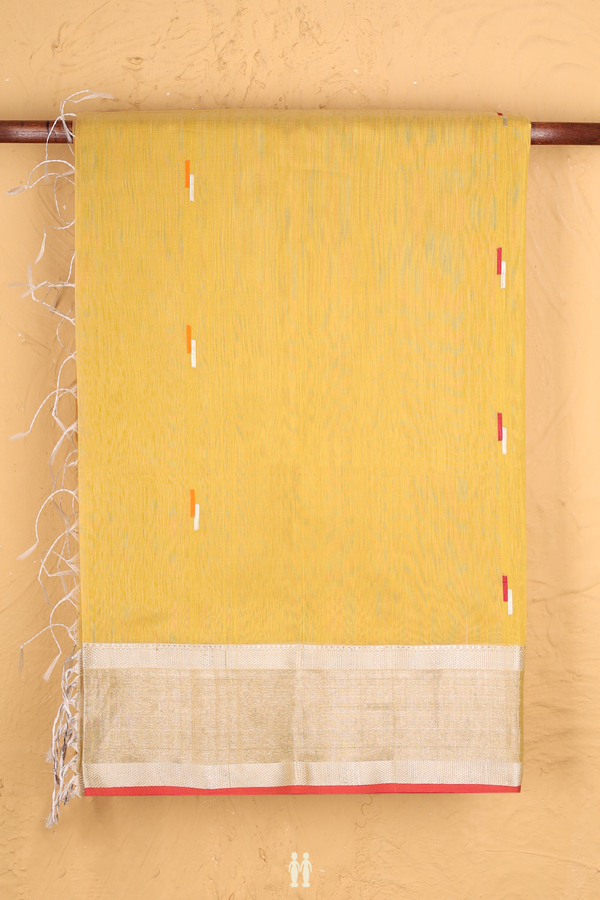 Maheswari Silk Cotton Saree Yellow With Allover Buttas