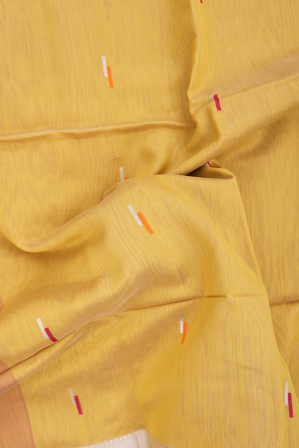 Maheswari Silk Cotton Saree Yellow With Allover Buttas