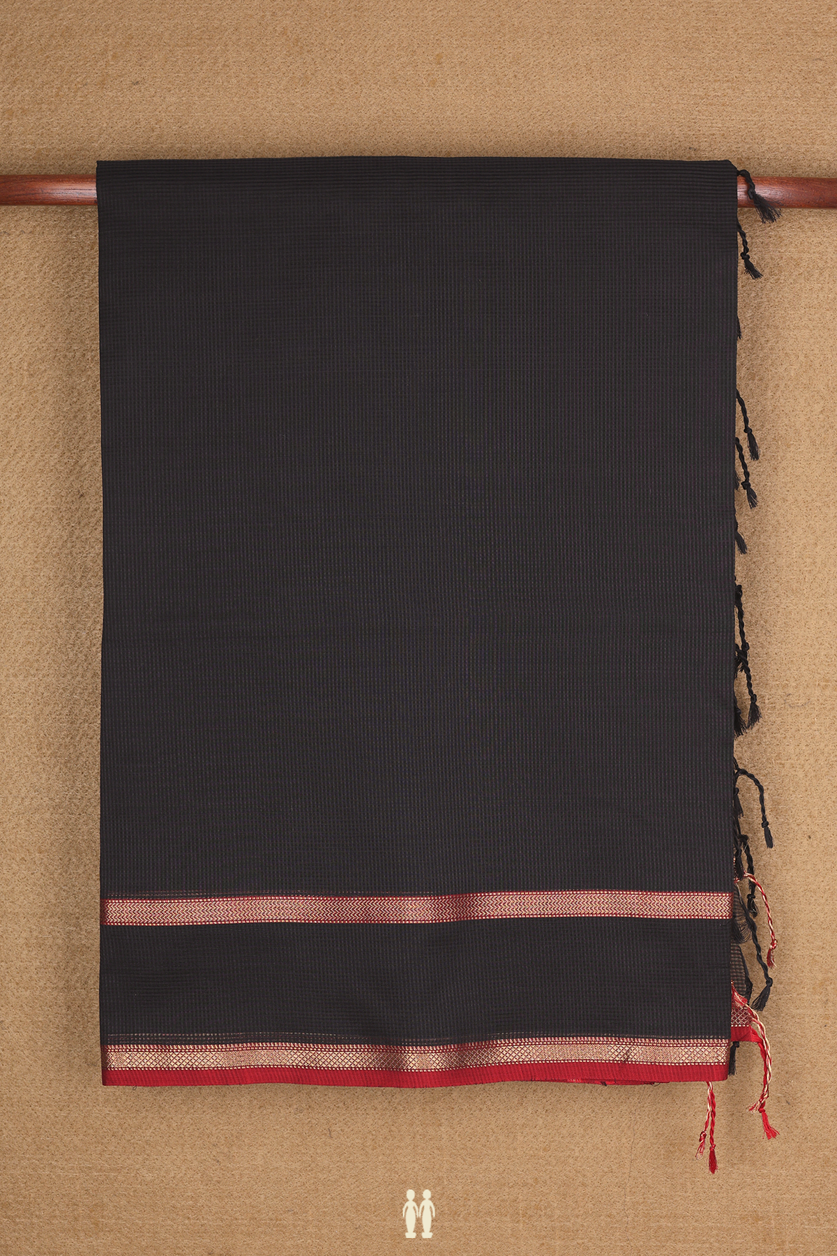 Maheswari Silk Cotton Saree In Black With Self Checks Design