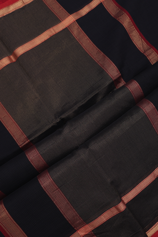 Maheswari Silk Cotton Saree In Black With Self Checks Design