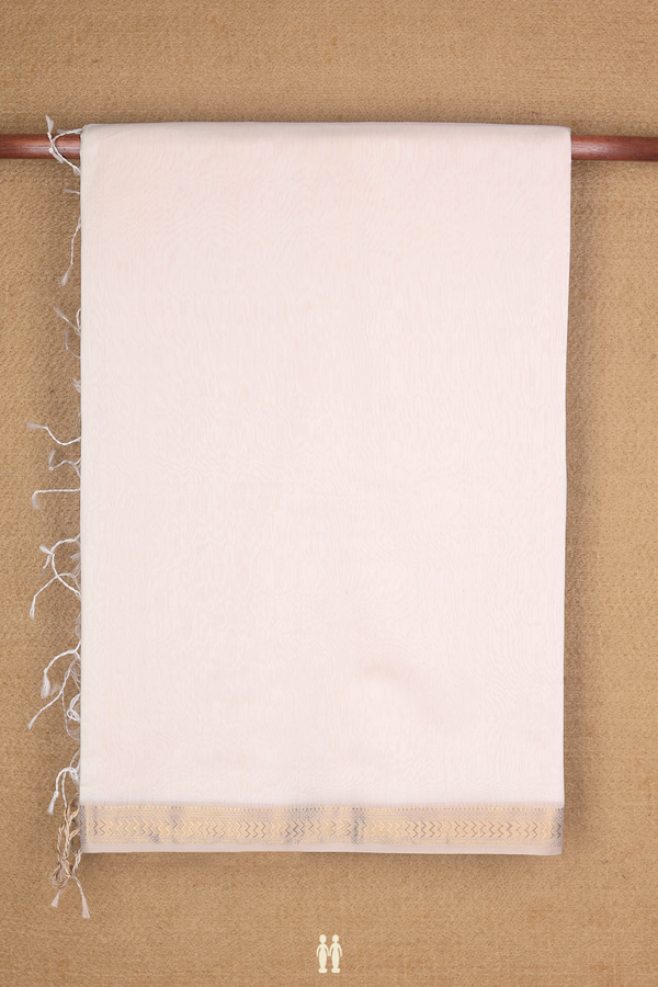 Maheswari Silk Cotton Saree In Plain White With Zari Border