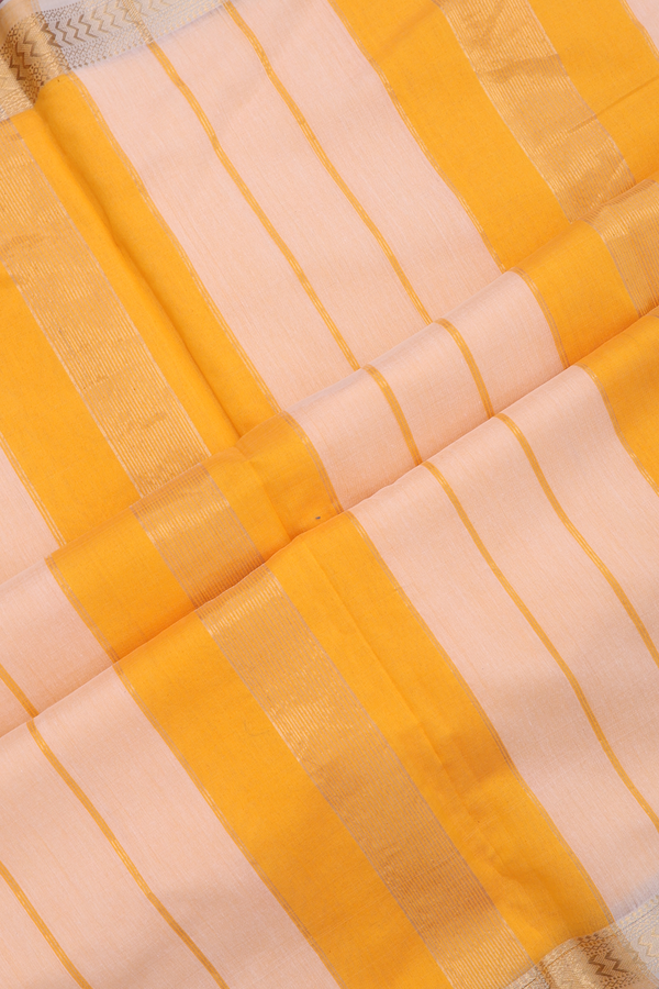 Maheswari Silk Cotton Saree In Plain White With Zari Border