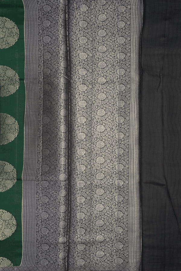Mandala Design Forest Green Tussar Silk Saree