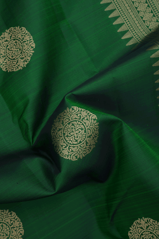 Mandala Zari Design Emerald Green Kanchipuram Silk Saree