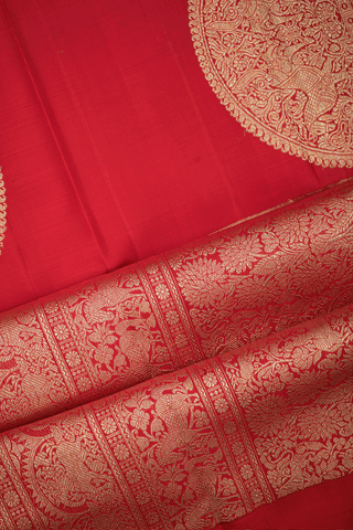 Mandala Zari Design Scarlet Red Kanchipuram Silk Saree
