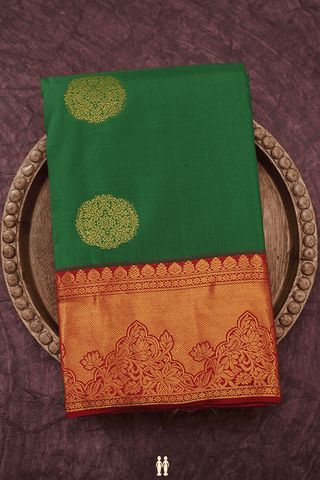 Mandala Zari Motifs Dark Fern Green Kanchipuram Silk Saree