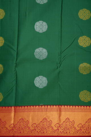Mandala Zari Motifs Dark Fern Green Kanchipuram Silk Saree