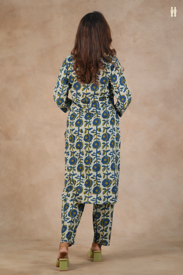 Mandarin Neck Printed Design Light Grey Cotton Salwar Set
