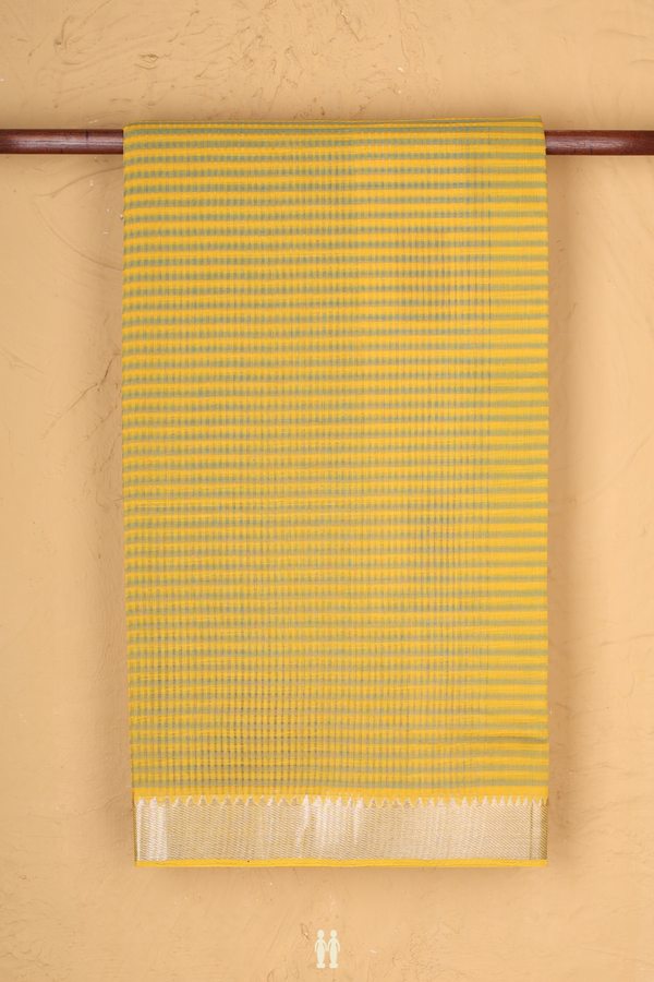 Mangalagiri Cotton Saree Yellow And Green With Stripes Design
