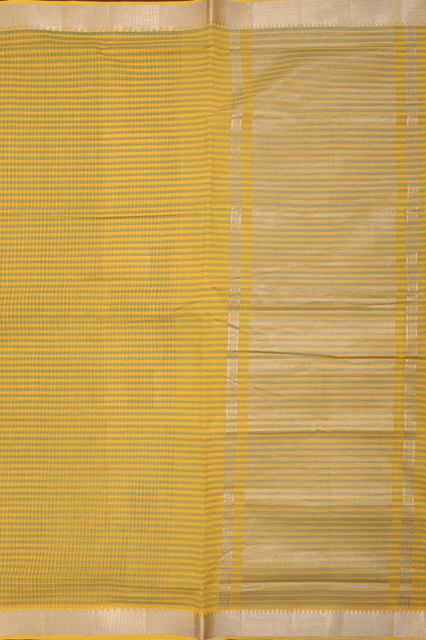 Mangalagiri Cotton Saree Yellow And Green With Stripes Design