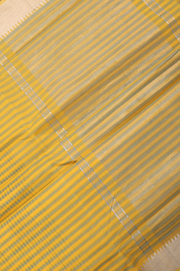 Mangalagiri Cotton Saree Yellow And Green With Stripes Design