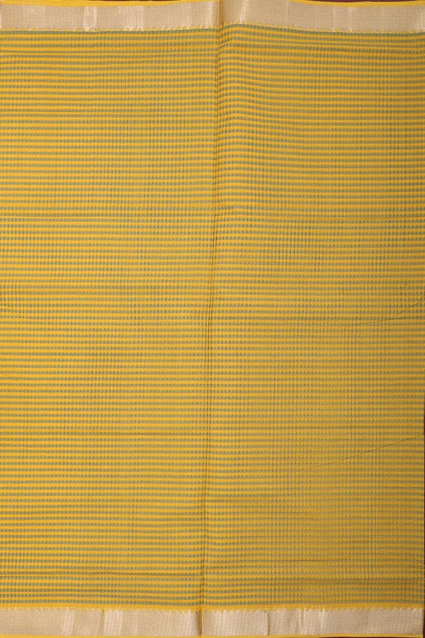 Mangalagiri Cotton Saree Yellow And Green With Stripes Design