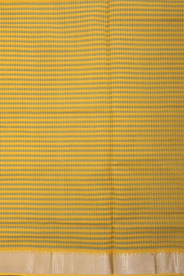 Mangalagiri Cotton Saree Yellow And Green With Stripes Design