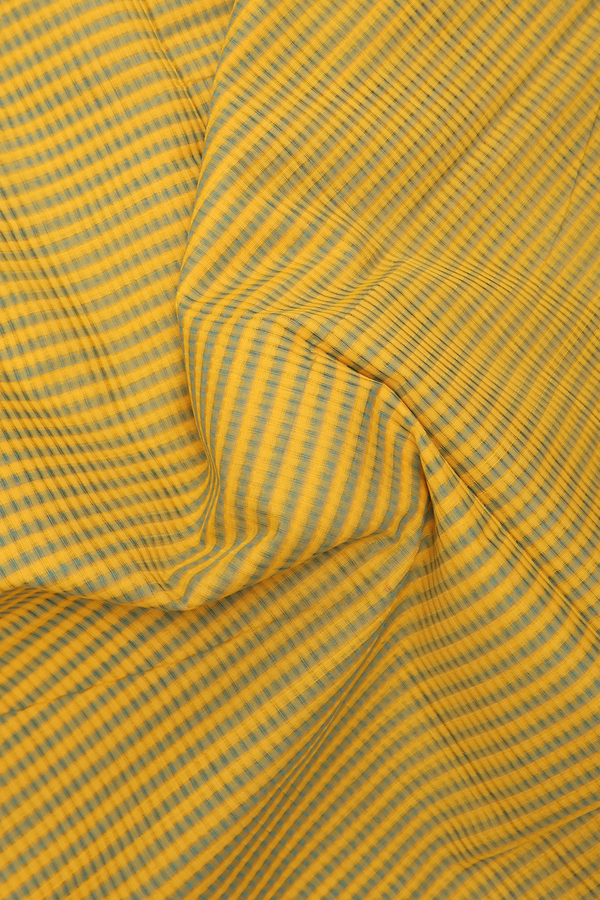 Mangalagiri Cotton Saree Yellow And Green With Stripes Design