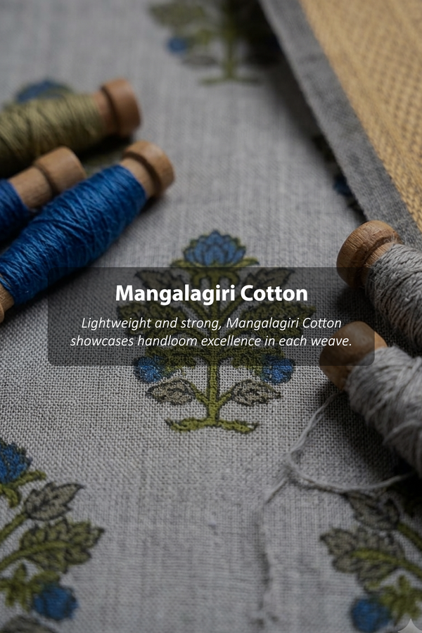 Mangalagiri Cotton Saree In Off White With Printed Design