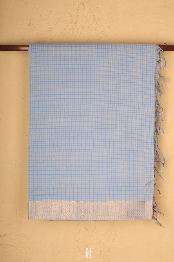 Mangalagiri Cotton Saree In Grey With Checks Design