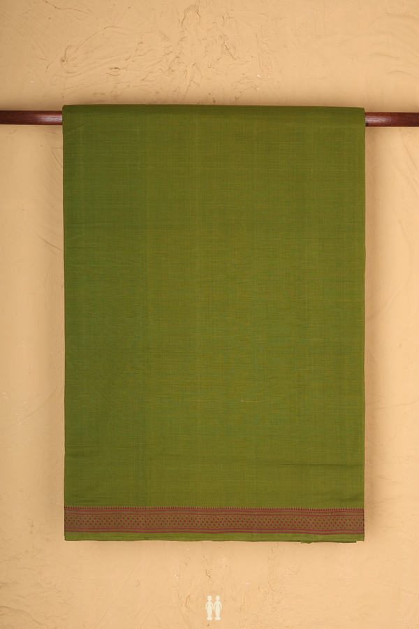 Mangalagiri Cotton Saree In Pear Green With Threadwork Border