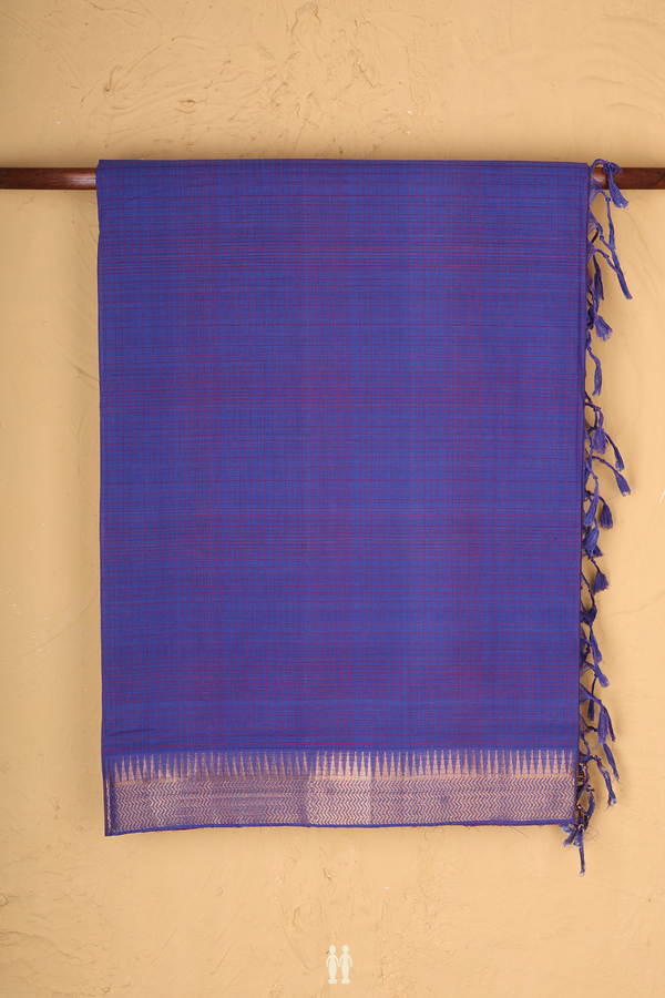 Mangalagiri Cotton Saree In Royal Blue With Checks Design