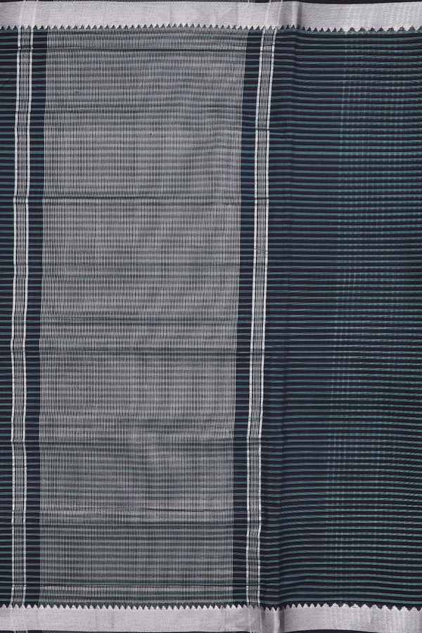 Mangalagiri Cotton Saree Black And Green With Stripes Design