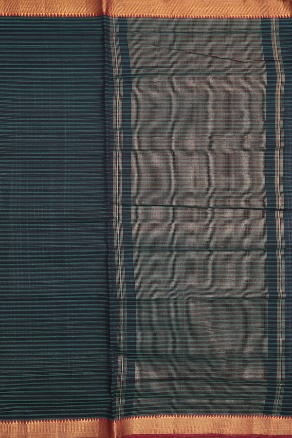 Mangalagiri Cotton Saree Black And Green With Stripes Design