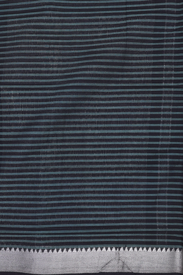 Mangalagiri Cotton Saree Black And Green With Stripes Design