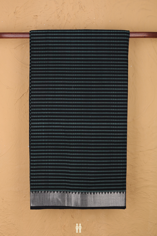 Mangalagiri Cotton Saree Black And Green With Stripes Design