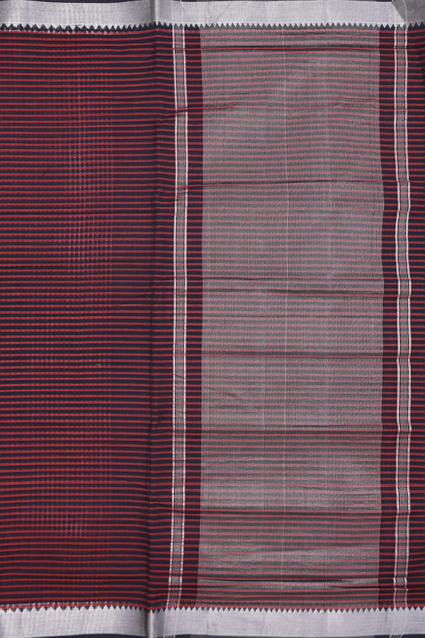 Mangalagiri Cotton Saree Black And Orange With Stripes Design