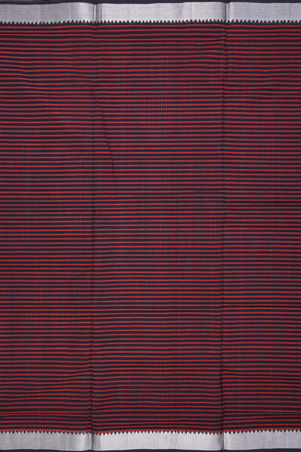 Mangalagiri Cotton Saree Black And Orange With Stripes Design