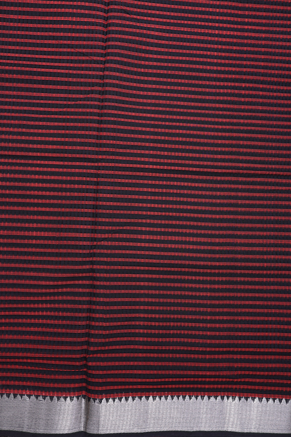 Mangalagiri Cotton Saree Black And Orange With Stripes Design