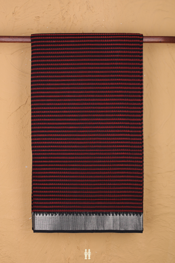 Mangalagiri Cotton Saree Black And Orange With Stripes Design