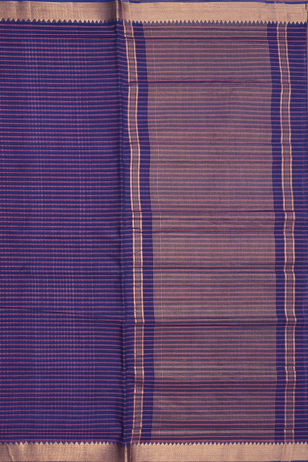 Mangalagiri Cotton Saree Blue And Purple With Stripes Design