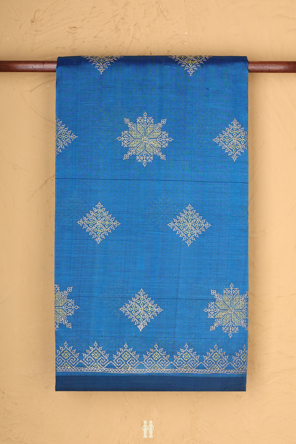 Mangalagiri Cotton Saree Cobalt Blue With Threadwork Design