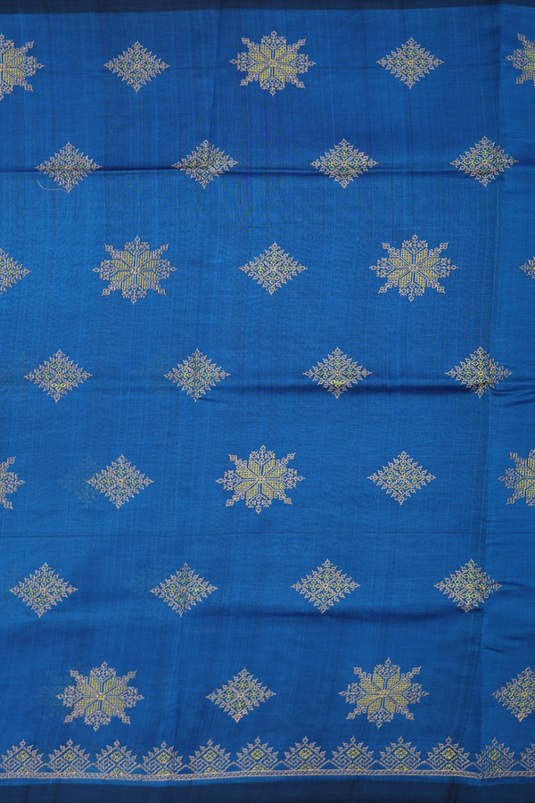 Mangalagiri Cotton Saree Cobalt Blue With Threadwork Design