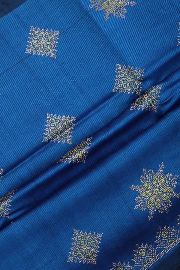 Mangalagiri Cotton Saree Cobalt Blue With Threadwork Design