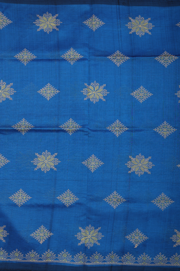 Mangalagiri Cotton Saree Cobalt Blue With Threadwork Design