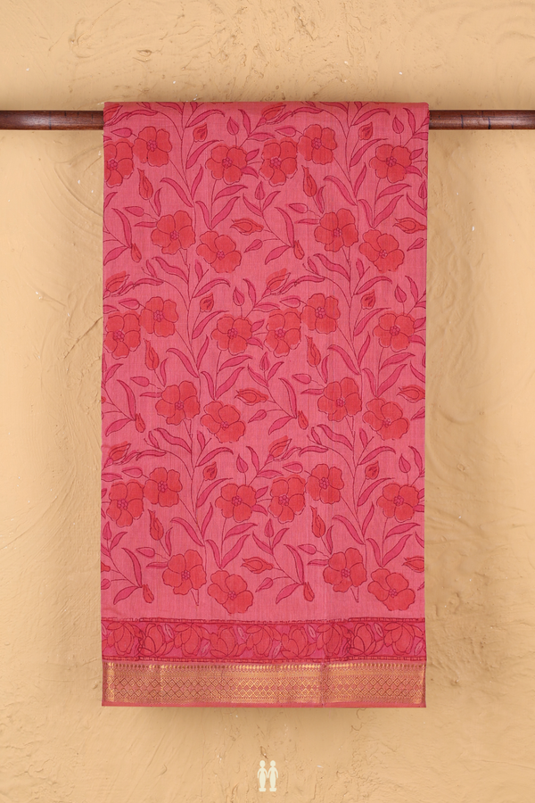 Mangalagiri Cotton Saree Dusty Red With Floral Printed Design