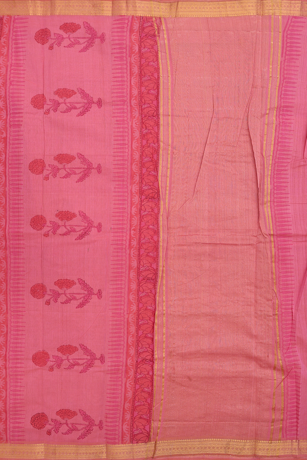 Mangalagiri Cotton Saree Dusty Red With Floral Printed Design