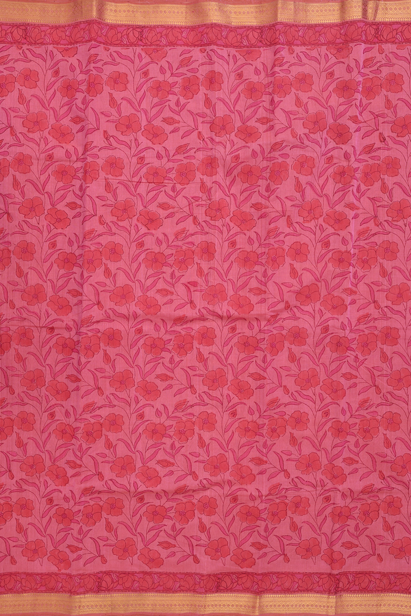 Mangalagiri Cotton Saree Dusty Red With Floral Printed Design