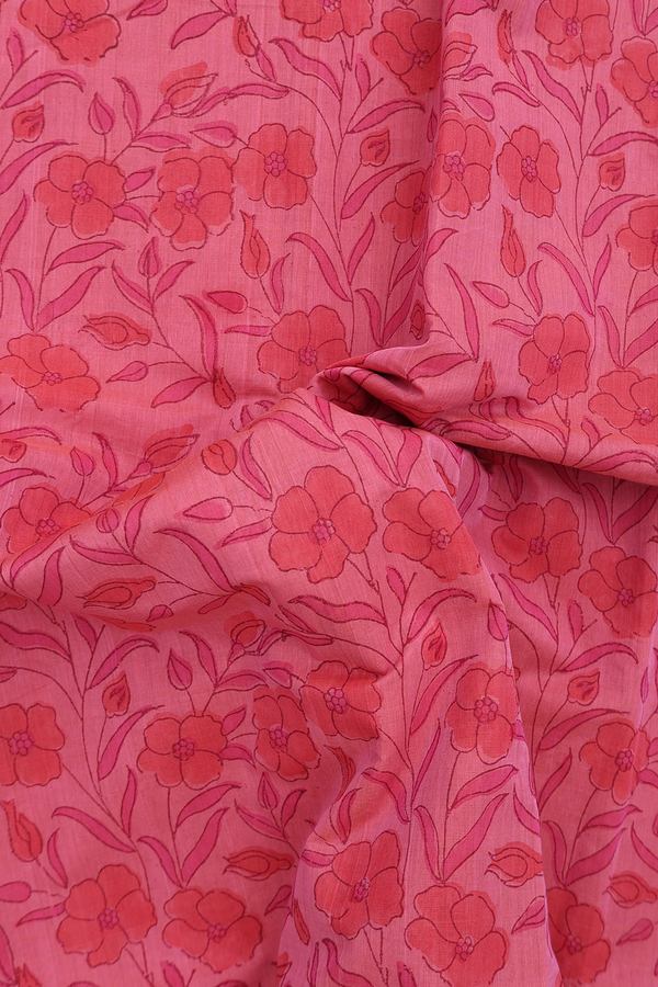 Mangalagiri Cotton Saree Dusty Red With Floral Printed Design