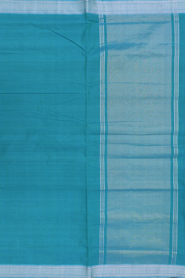 Mangalagiri Cotton Saree In Cerulean Blue With Zari Border