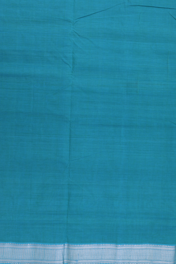 Mangalagiri Cotton Saree In Cerulean Blue With Zari Border