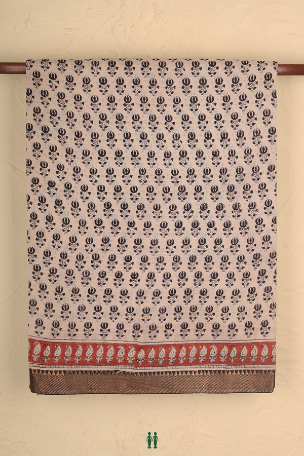 Mangalagiri Cotton Saree In Beige With Floral Printed Design