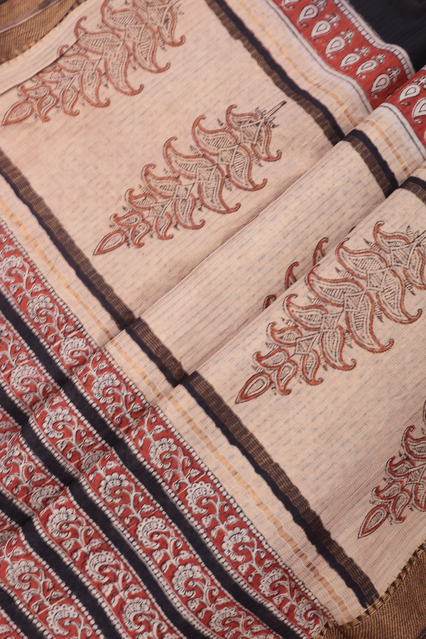 Mangalagiri Cotton Saree In Beige With Floral Printed Design