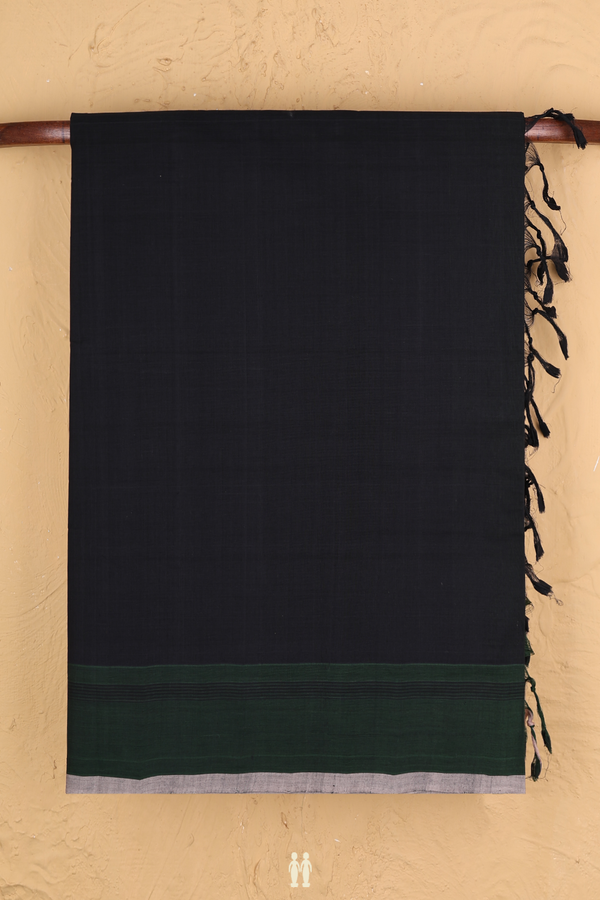 Mangalagiri Cotton Saree In Black With Contrast Border