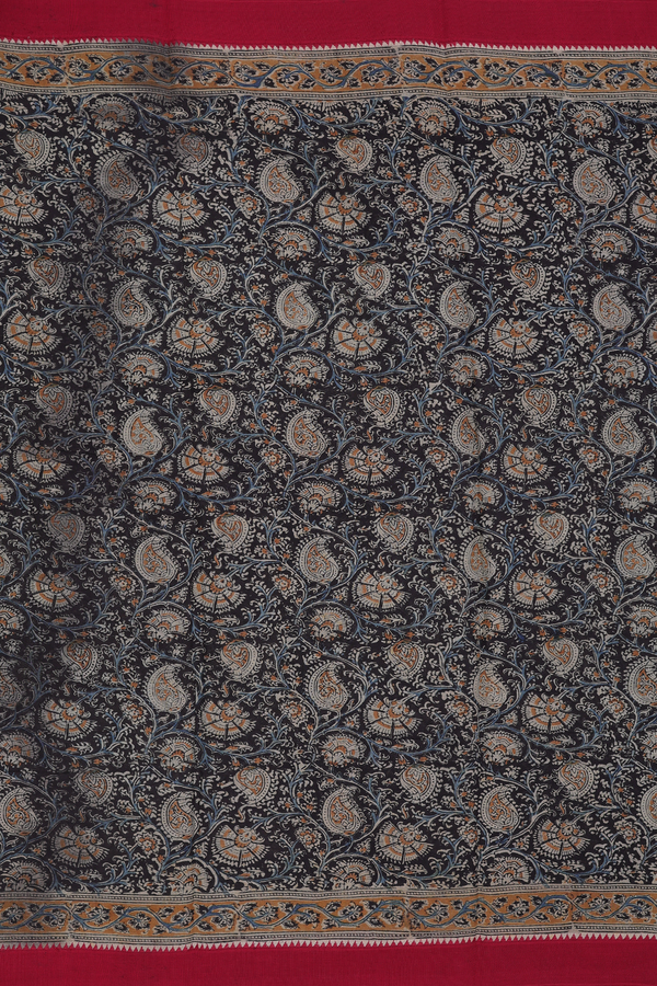 Mangalagiri Cotton Saree In Black With Paisley Design