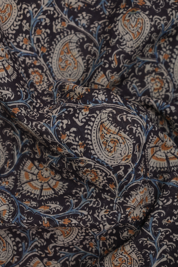 Mangalagiri Cotton Saree In Black With Paisley Design