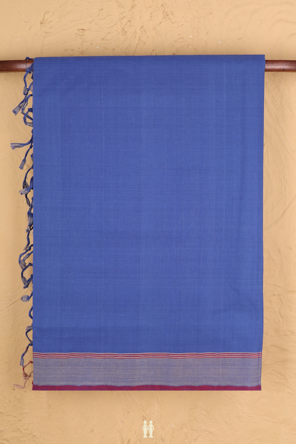 Mangalagiri Cotton Saree In Blue With Contrast Border