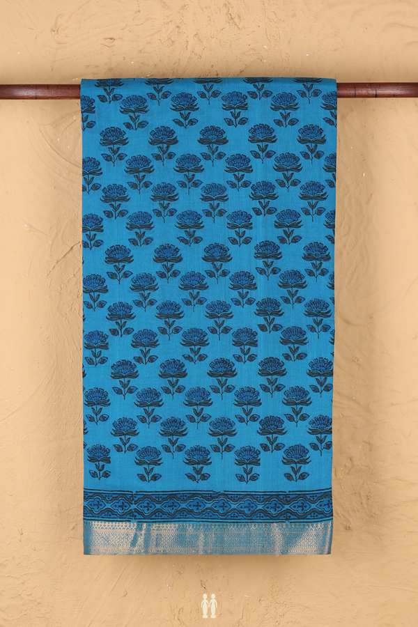Mangalagiri Cotton Saree In Blue With Floral Printed Design
