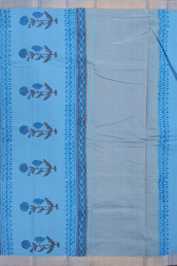 Mangalagiri Cotton Saree In Blue With Floral Printed Design