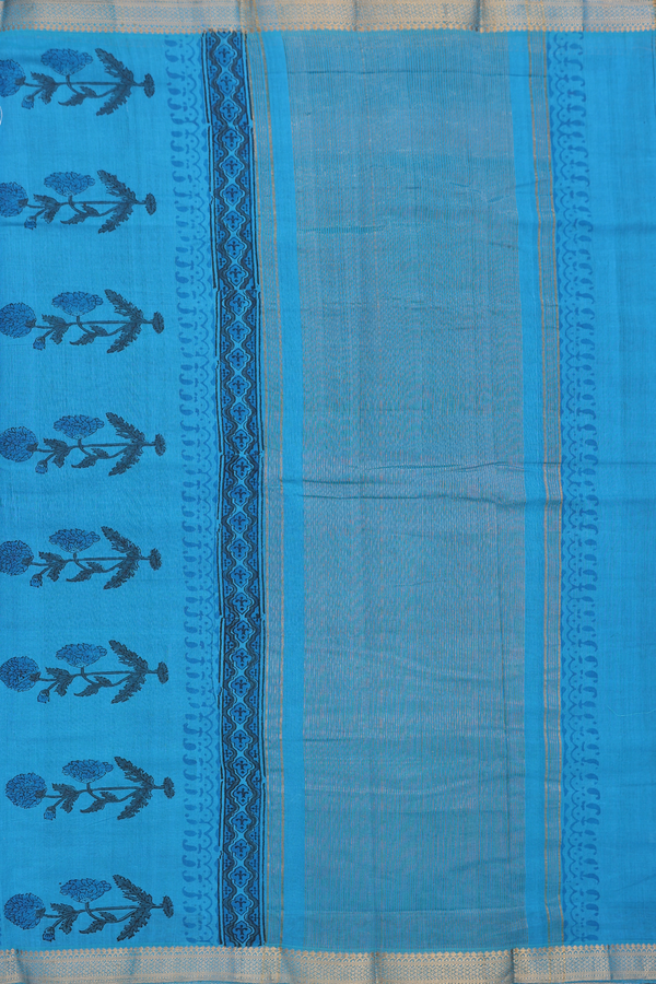 Mangalagiri Cotton Saree In Blue With Floral Printed Design